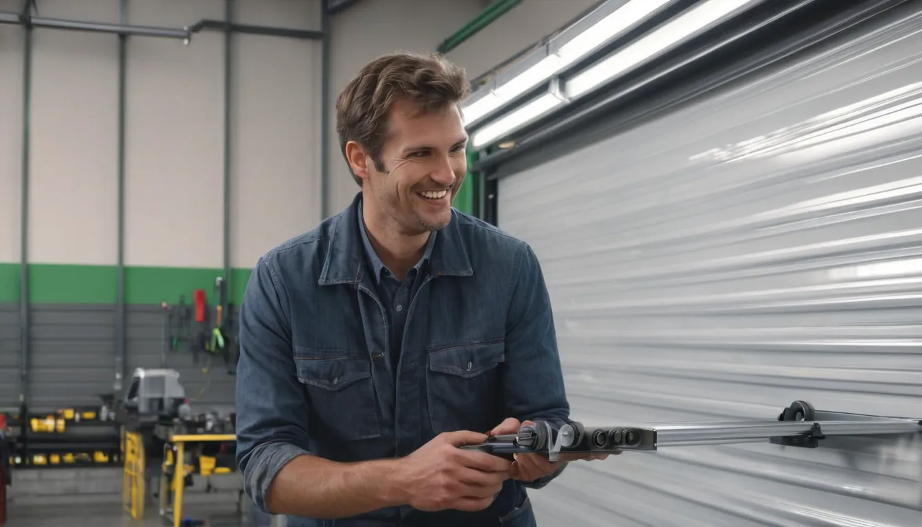 A provider checking garage door rollers and track
